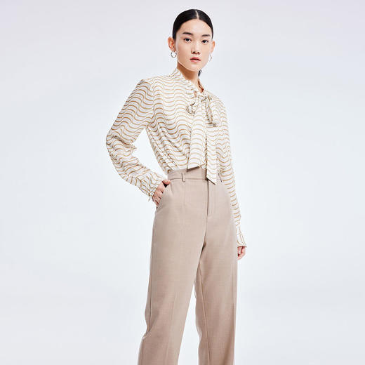 LILY2022夏新款女装小众设计感奶茶纹宽松垂感衬衫女122200C4169 商品图0