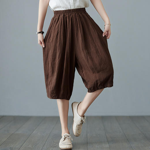 GYH  8098A棉麻松紧腰休闲时尚百搭显瘦纯色五分裤 商品图3