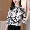 AHM-ymy8951时尚雪纺上衣女2022春装新款蝴蝶印花喇叭袖气质百搭显瘦衬衫女 商品缩略图1