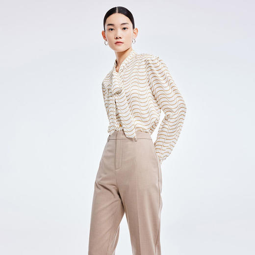 LILY2022夏新款女装小众设计感奶茶纹宽松垂感衬衫女122200C4169 商品图1