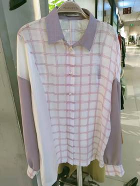 太平鸟格纹拼接衬衫045