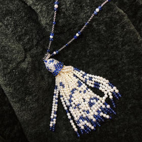 RETRO系列 18K镶蓝宝石、钻石和淡水珍珠流苏链