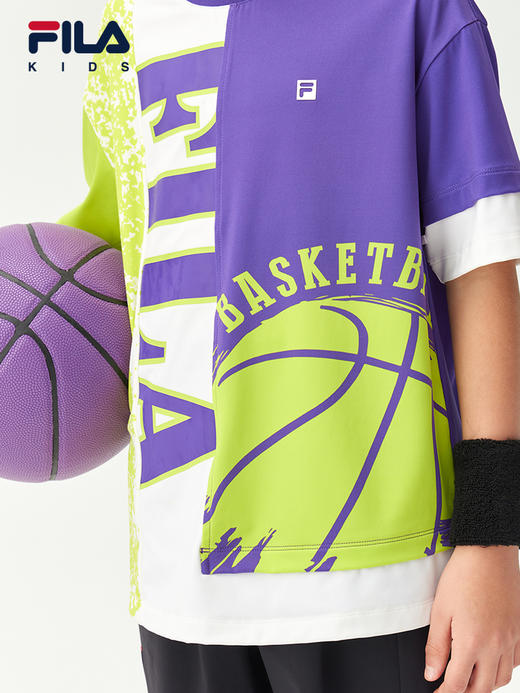 小斐乐儿童短袖T恤2022年夏季新款中大童男童运动透气上衣K12B223103F 商品图4