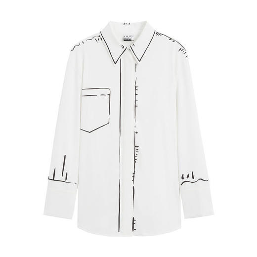 LILY2022夏新款女装小众设计感手绘宽松垂感白衬衫女122200C4180 商品图4