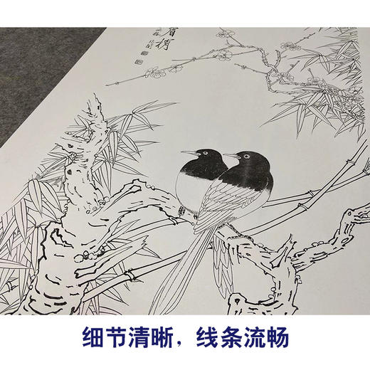 【大彩图】于非闇工笔画白描底稿《喜上眉梢图》喜鹊临摹勾线高清打印稿YF07 商品图4