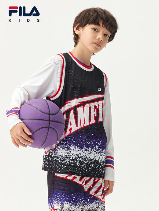 小斐乐儿童篮球背心2022夏季款男大童运动透气撞色针织背心K12B223101F 商品图2