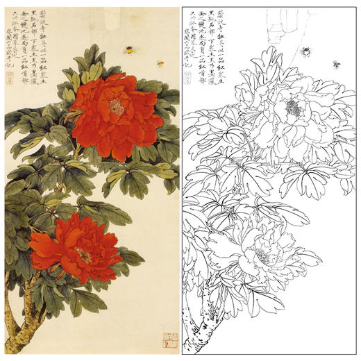 于非闇竖幅工笔花鸟白描底稿-牡丹-YF33 商品图0