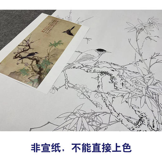 【大彩图】于非闇工笔画白描底稿《仿崔白-梅竹双清图》梅花临摹勾线高清打印稿YF15 商品图2