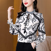 AHM-ymy8951时尚雪纺上衣女2022春装新款蝴蝶印花喇叭袖气质百搭显瘦衬衫女 商品缩略图2