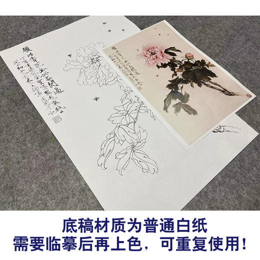 于非闇竖幅工笔花鸟白描底稿-粉牡丹-YF28 商品图3