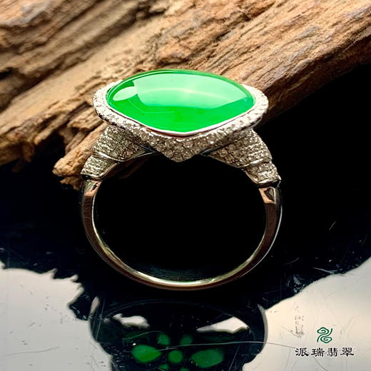 派瑞翡翠 18k金翡翠戒指 糯种 阳绿色 商品图0