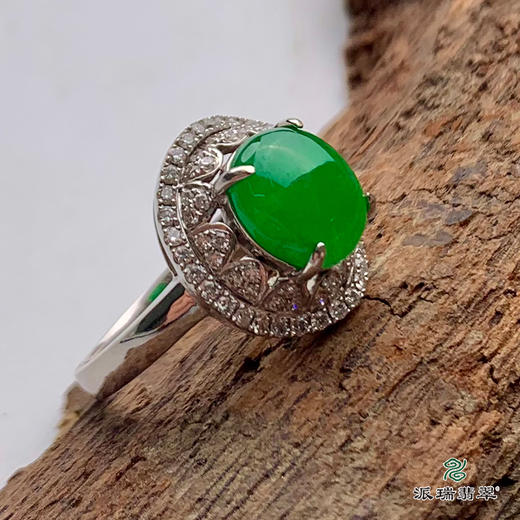 派瑞翡翠 18k金翡翠戒指 糯种 阳绿色 商品图1