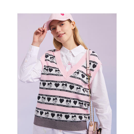 TeenieWeenie小熊2022春季新款V领针织衫背心马甲女甜美外穿内搭TTKN221202T 商品图2