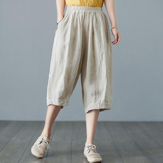 GYH  8098A棉麻松紧腰休闲时尚百搭显瘦纯色五分裤 商品图4
