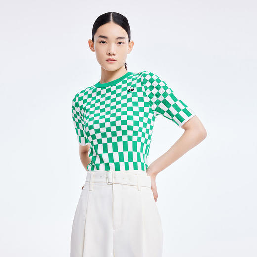 LILY2022夏新款女装复古棋盘格修身毛针织衫内搭上衣122200TK320 商品图1