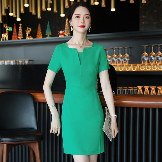 YQ-BGF6318短袖连衣裙女士春夏季韩版职业装连衣裙中长款西装打底裙高腰裙子 商品图0