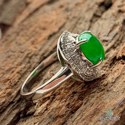 派瑞翡翠 18k金翡翠戒指 糯种 阳绿色 商品图3