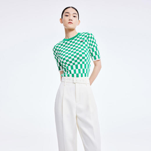 LILY2022夏新款女装复古棋盘格修身毛针织衫内搭上衣122200TK320 商品图2
