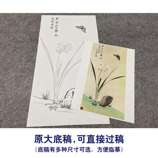 于非闇竖幅工笔花鸟白描底稿-水仙花蝴蝶-YF38 商品图1