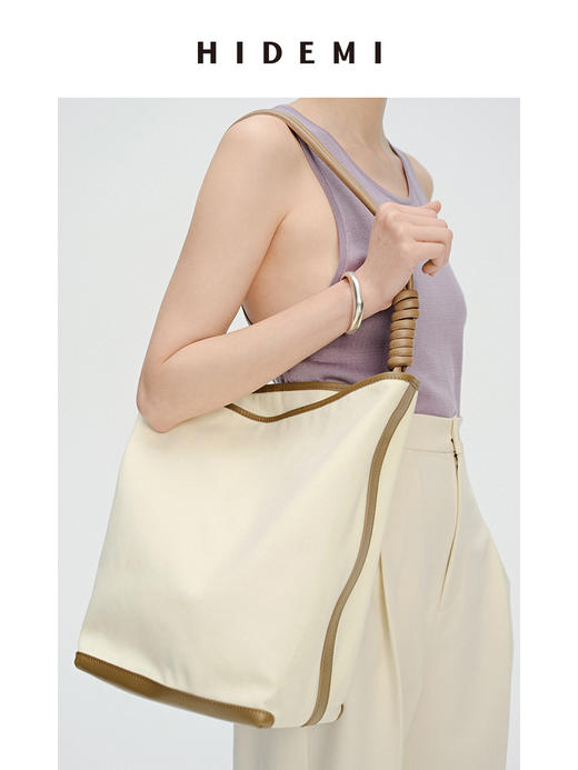 HIDEMI设计感水桶包中号/大号 帆布拼皮 商品图13