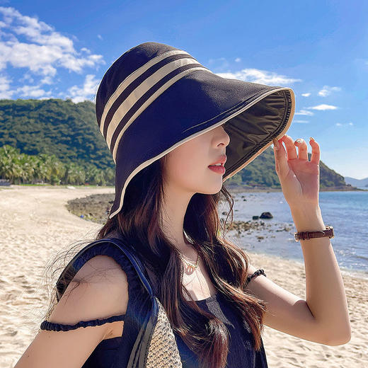 帽子女夏新款黑胶防晒空顶帽户外防紫外线大檐遮全脸遮阳帽太阳帽 商品图0
