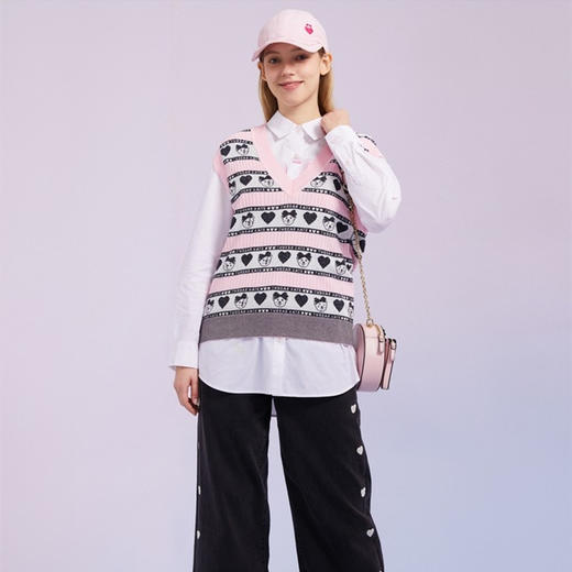 TeenieWeenie小熊2022春季新款V领针织衫背心马甲女甜美外穿内搭TTKN221202T 商品图0