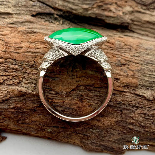 派瑞翡翠 18k金翡翠戒指 糯种 阳绿色 商品图4