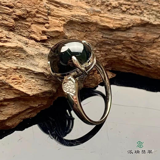 派瑞翡翠 18k金翡翠戒指 糯种 墨翠 商品图3