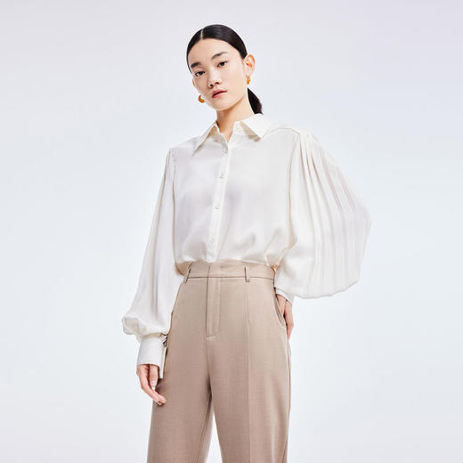 LILY2022夏新款女装气质通勤优雅灯笼袖宽松垂感衬衫122200C4115 商品图1