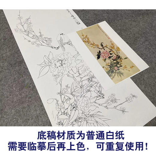 于非闇竖幅工笔花鸟白描底稿-山茶花梅花-YF12 商品图3