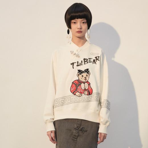 TeenieWeenie小熊套头卫衣女复古国风宽松毛圈棉帽衫TTMA221102L 商品图0