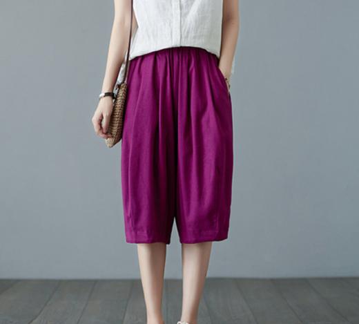 GYH  8098A棉麻松紧腰休闲时尚百搭显瘦纯色五分裤 商品图5