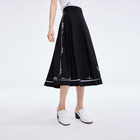 LILY2022夏新款女装复古优雅小众法式纯色伞裙半身裙122200C6123