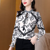 AHM-ymy8951时尚雪纺上衣女2022春装新款蝴蝶印花喇叭袖气质百搭显瘦衬衫女 商品缩略图0