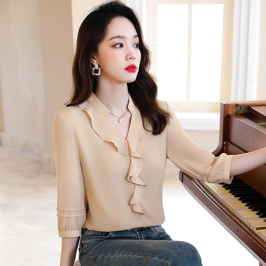 YQ-XXN22601夏季新款韩版时尚衬衣女式职业装中袖衬衫写字楼白领文员工作服 商品图3