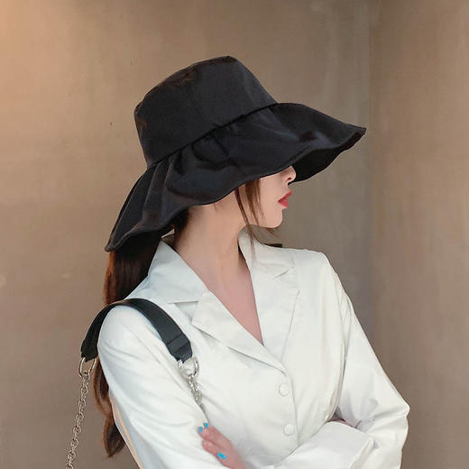 帽子女夏UV防晒帽防紫外线黑胶空顶帽大沿遮脸遮阳沙滩太阳帽 商品图4