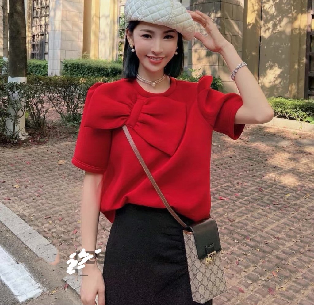 香奈儿 chanel 款大蝴蝶结太空棉t恤上衣 大蝴蝶结设计感 泡