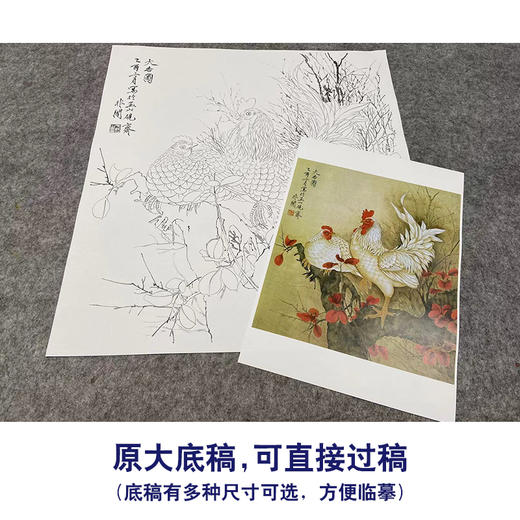 于非闇工笔花鸟白描底稿-公鸡《大吉图》斗方小品册页-多种白描尺寸可选-YF01 商品图1