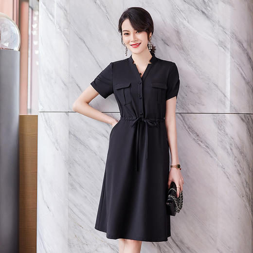 YQ-YZH2109春装新款韩版时尚气质短袖连衣裙中长款女士高腰大摆裙 商品图1