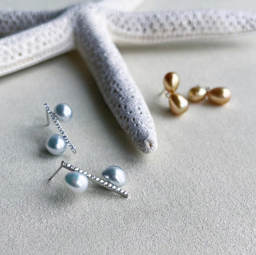 CHIC系列 18K钻石和南洋Keshi珍珠 耳钉 商品图2