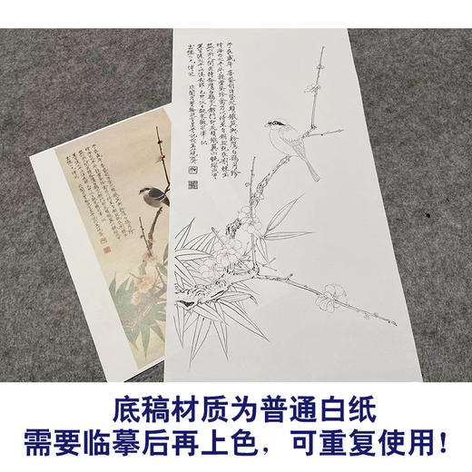 于非闇竖幅工笔花鸟白描底稿《梅竹伯劳图》-多种白描尺寸可选-YF52 商品图3