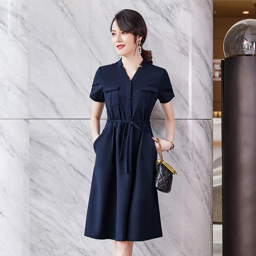 YQ-YZH2109春装新款韩版时尚气质短袖连衣裙中长款女士高腰大摆裙 商品图0