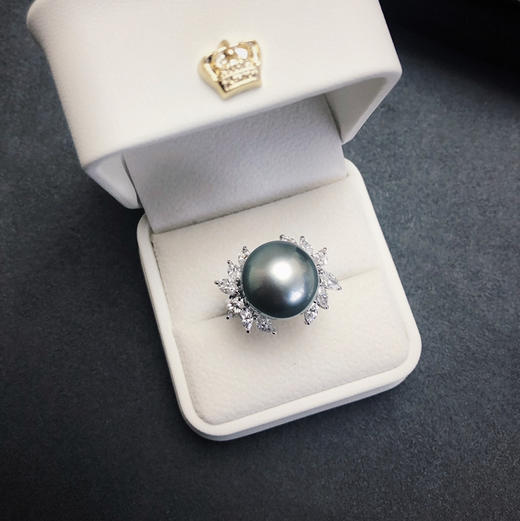 RETRO系列 钻石和铂金灰色大溪地珍珠戒指 商品图0