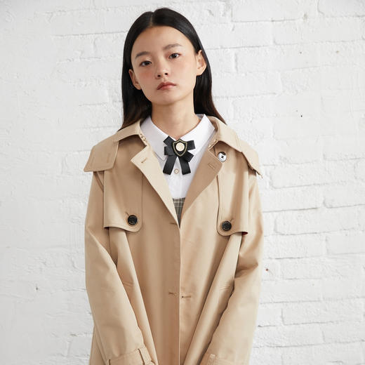 TeenieWeenie小熊2022新款春宽松韩版显瘦中长款连帽风衣外套TTJT221202P 商品图1