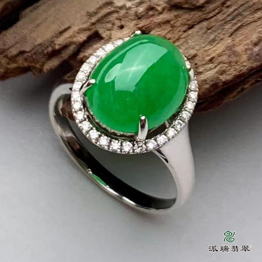 派瑞翡翠 18k金翡翠戒指 糯种 阳绿色 商品图1