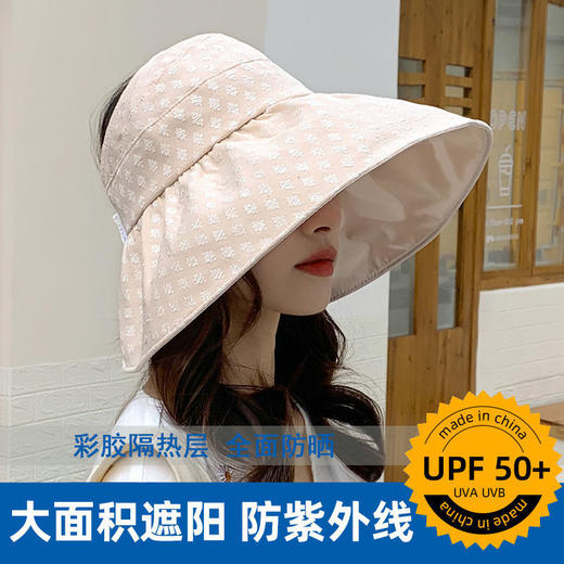 空顶帽女夏防紫外线可折叠遮阳防晒帽大帽檐黑胶遮脸全遮光太阳帽 商品图0