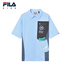 小斐乐儿童短袖衬衫男大童2022夏季新款拼接透气针织衬衫K12B224426F