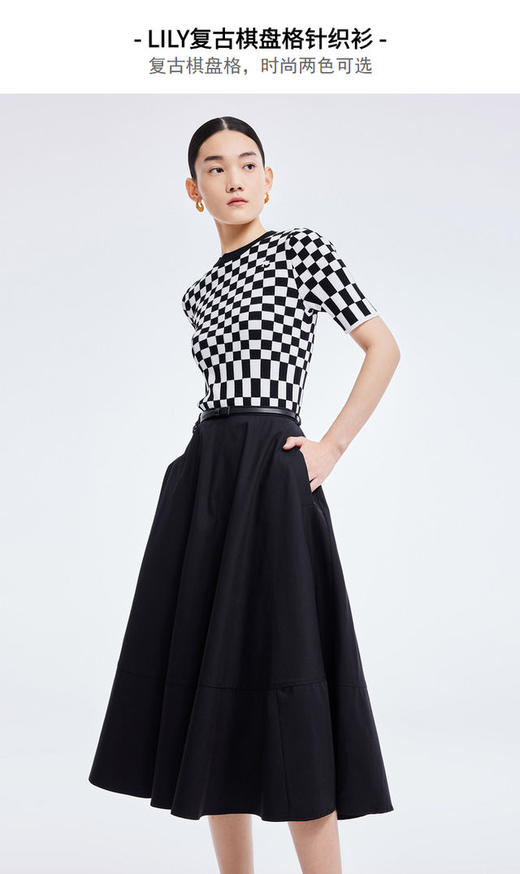 LILY2022夏新款女装复古棋盘格修身毛针织衫内搭上衣122200TK320 商品图5