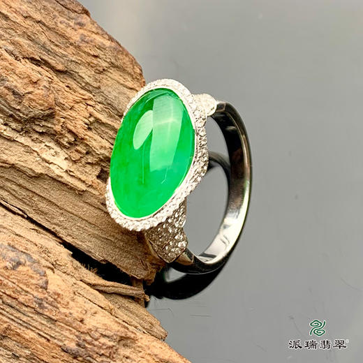 派瑞翡翠 18k金翡翠戒指 糯种 阳绿色 商品图2