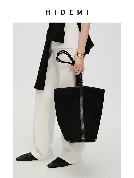 HIDEMI设计感水桶包中号/大号 帆布拼皮 商品图11